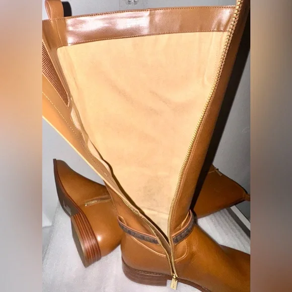 Michael Kors Mindy Leather Signature Logo Trim Boot Women’s Size 9 Brown/Luggage - Picture 15 of 16